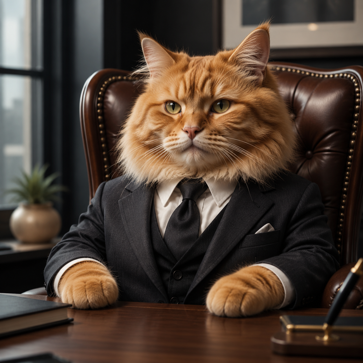 AI猫咪人格化视频的橘猫总裁形象设定